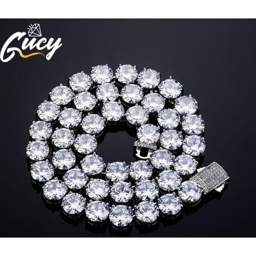 GUCY High Quality 10mm Tennis Chain Mens Zircon 1 Row CZ Iced Out Necklace Copper Hip Hop Jewelry Wholesale