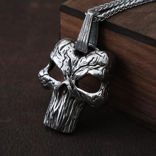 Fashion Stainless Steel Skull Necklace For Men Gothic Punisher Skull Pendant Necklace Mens Chain Jewelry Gift