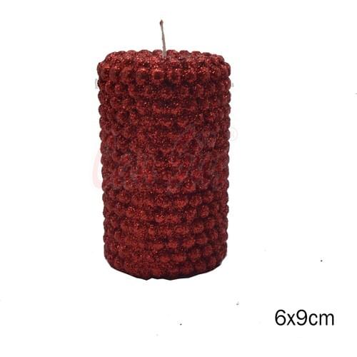 Can Decorative Silvery Cylinder Candle Red 9x6cm