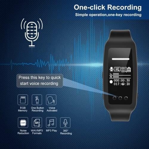 Watch Voice Recorder,8GB Sound Activated Recorder with Built-in Speaker for Playback,Up to 1536kbps Recording Bit Rate Noise Can