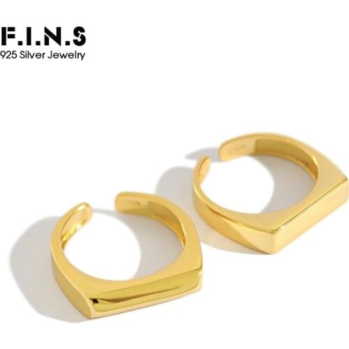 F.I.N.S 925 Sterling Silver Ring Simple Flat Faceted Open Golden Silver 925 Engagement Adjustable Finger Rings for Decoration