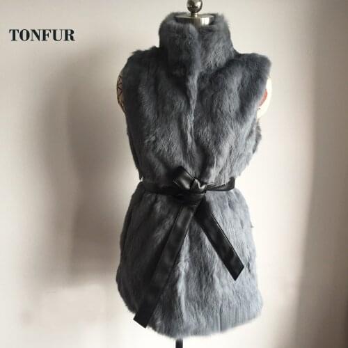 Brand Fur Original Pure Rabbit Fur Vest tsr411 Real Rabbit Fur Gilet with Free Black Belt and Warm Keep From Wind Collar tsr411