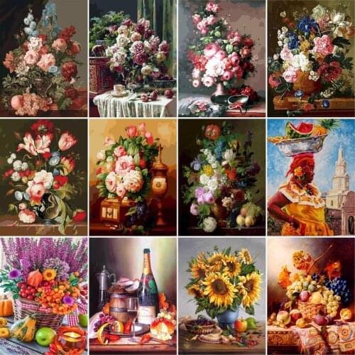 GATYZTORY DIY Painting By Numbers Flower Oil Painting HandPainted Canvas Drawing Home Decor Gift kit painting Diy canvas