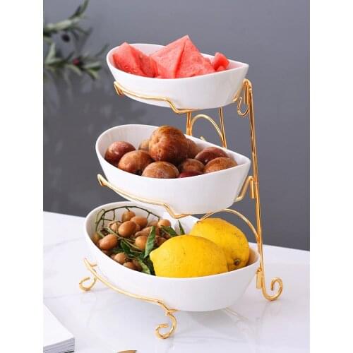 Nordic Luxury Ceramic Two-tier Three-tier Fruit Bowl Household Tea Table Plate Crafts Home Livingroom Snack Basket Decoration