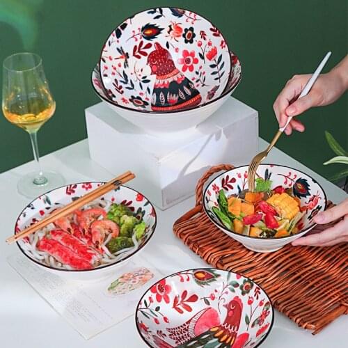 Ceramic Tableware Restaurant Large Ramen Bowl 8 Inch Fruit Salad Bowl Soup Bowl Ceramic Bowl 9 Inch
