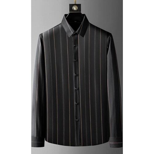 2021 Autumn Luxury Golden Striped Shirts for Men Casual Business Long Sleeve Slim Social Party Formal Dress Shirt Street Camisa