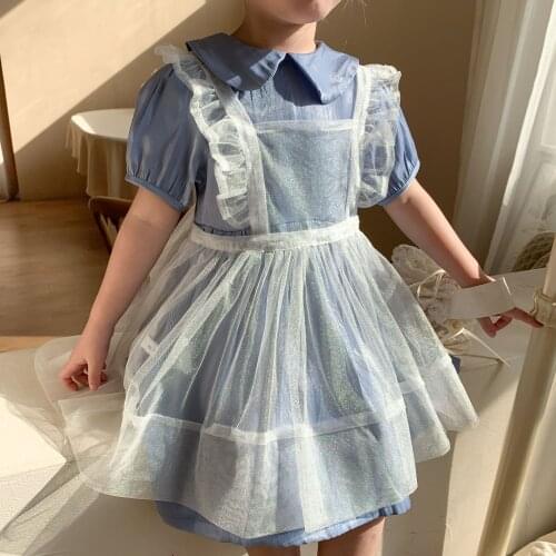Summer Girls 2pcs Dress Set Outift for Kids Ruffles Party Dress Maid Princess Costume Clothing Wholesale