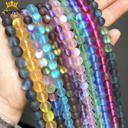 Frosted Matte Flash Shimmer Beads Round Flash Crystal MoonStone Glitter Beads For DIY Jewelry Making Bracelet Accessories 15