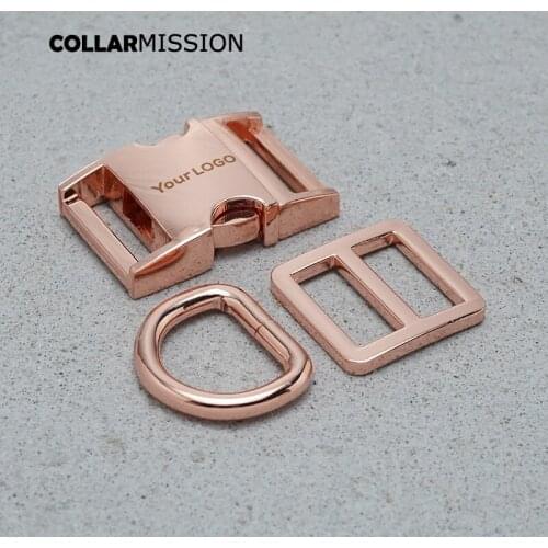 Metal engraving buckle rose gold20mm(metal buckle+ adjust buckle+ D ring )for backpack webbing dog collar bag DIY 15mm accessory