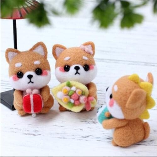 Cute firewood dog Wool Felt wool needlepoint kit wool felt needle felting decoration craft needlecraft
