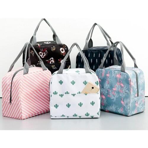 Multifunctional lunch box portable insulated canvas lunch bag hot food picnic lunch bag girl Portable lunch bag flamingo lunch