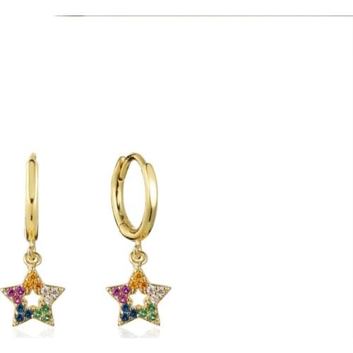 Fashion Small Hoop Earrings Minimalist Rainbow Zircon Geometric Star Drop Hoop Earrings For Women Jewelry Party Gift