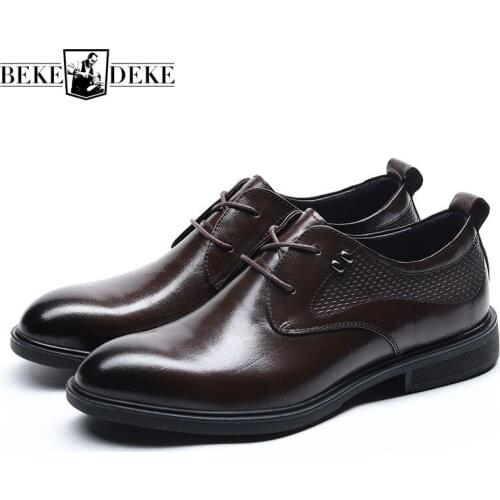 New Brand Men Genuine Leather Formal Shoes 2020 Summer Vintage Style Lace Up Business Shoes British Derby Casual Flat Black Shoe