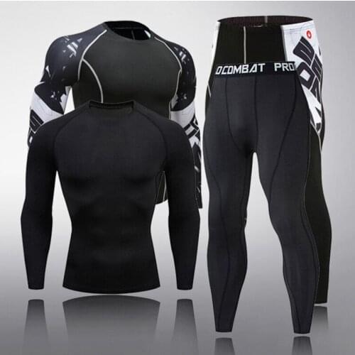 Mens suits Compression clothing Fitness quick-drying T-shirt + leggings 2 piece tracksuit men rashgard male gym joggers mens