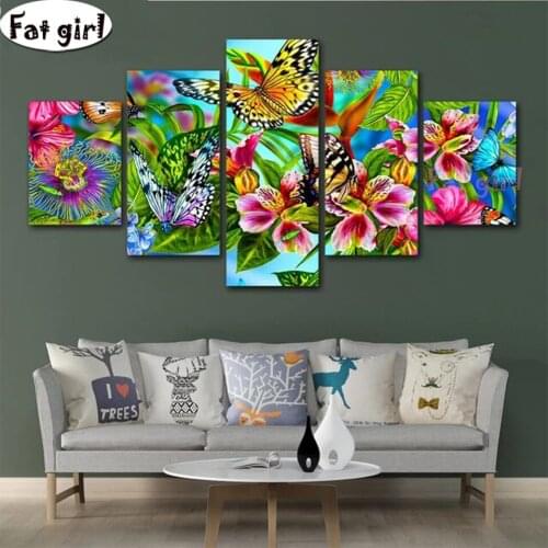 5D square/round Butterflies and bright flowers diamond painting diy cross stitch Rhinestone embroidery Multi-module mosaic kits