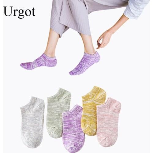 Urgot 5 Pairs Women Short Socks Vintage Nation Style Casual Ankle Socks Womens Low Cut Absorb Sweat Female Boat Socks Meias