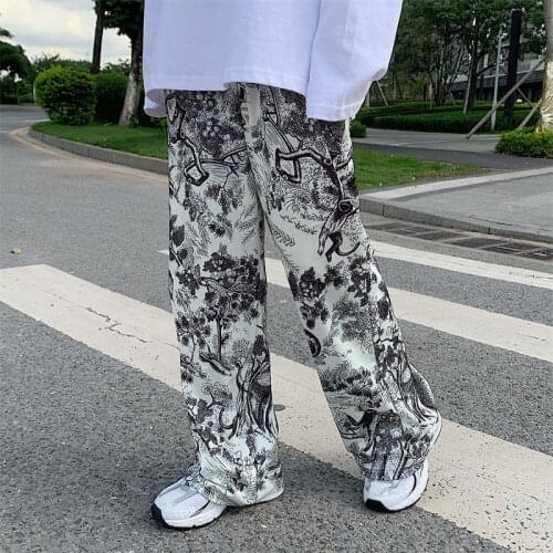 Autumn and winters new loose Chinese feng shui ink painting printed pants women casually a hundred wide-legged pants