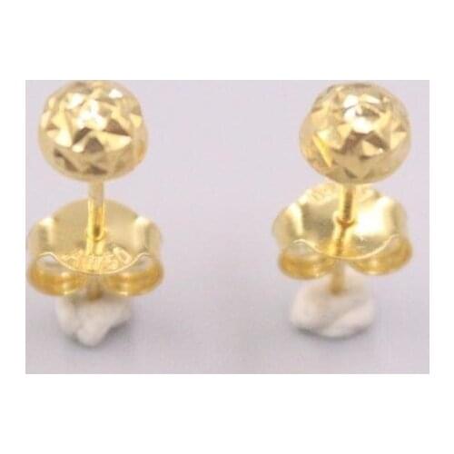 New Pure 18K Yellow Gold Earrings 15x5mm Dull Polish Round Bead Ear Stud