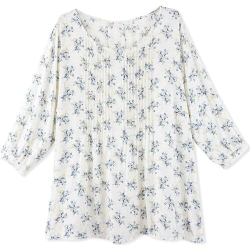 Office Lady Plus Size Women Blouse and Tops Fold O-neck Female Loose Shirt Three Quarter Sleeve Floral Busas Clothes