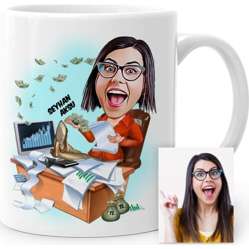 Personalized Women 'S Banker Cartoon White Mug Cup-2