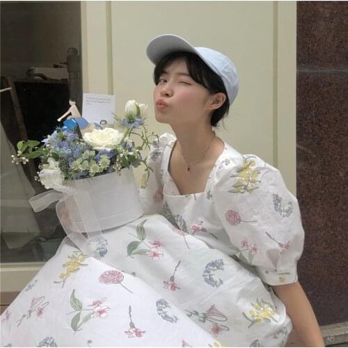 Square Neck Small Fresh Puff Sleeve Dress