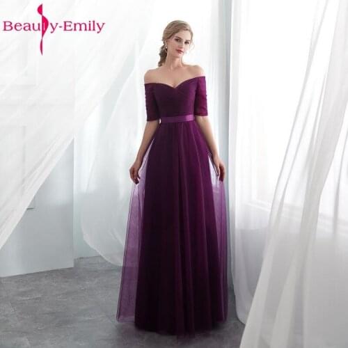 Beauty-Emily Elegant Purple Bridesmaid Dresses Long 2020 Wedding Party Prom Dresses vestido de festa Lace Up Party Dresses