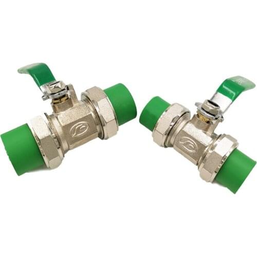 All copper cube Green PPR hot melt double live ball valve green DN202532 copper ball 4 points 6 points 3