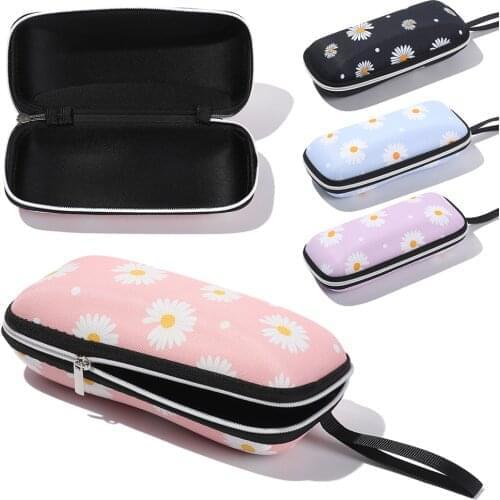 Portable Daisy Print Glasses Box Large Capacity Women Men EVA Zipper Reading Glasses Sunglasses Case Eyewear Protector Box