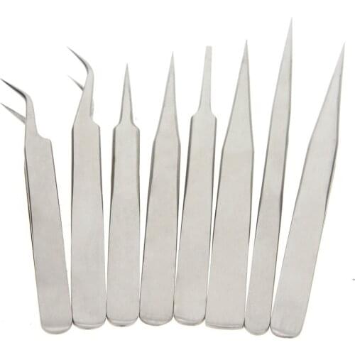 Practical Stainless Steel False Eyelash Extension Tweezers Tools Anti-Static Tweezers Makeup Beauty Industrial Tools ST10-ST14