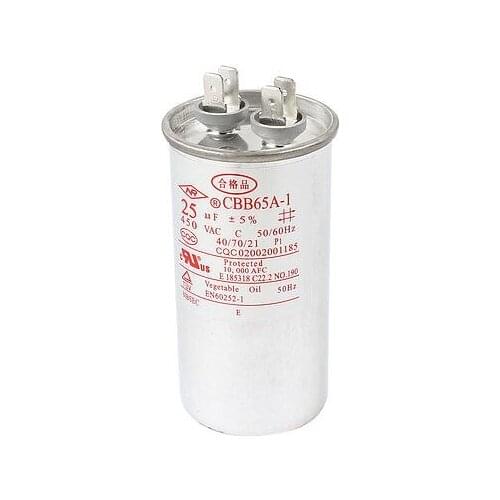 Silver Tone Meatl Air Conditioner Motor Start Capacitor CBB65A-1 25uF AC 450V
