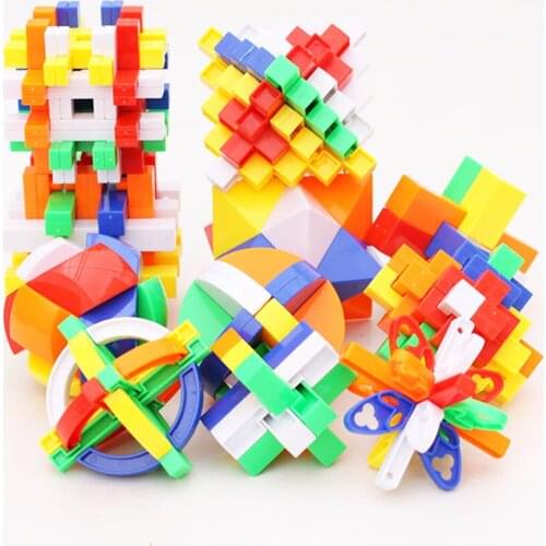 Colorful 3D Puzzle Luban Lock Unlock Toys IQ Brain Teaser Learning Education Wood Toys for Children Boys Girls