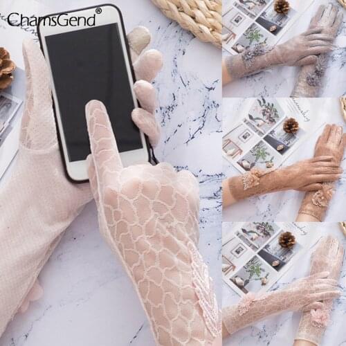 Sexy Summer Women Uv Sunscreen Short Sun Female Gloves Fashion Ice Silk Lace Driving Of Thin Touch Screen Gloves Wholesale