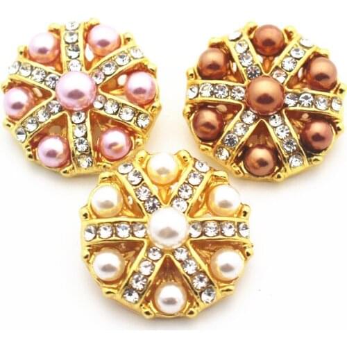 Mixed 10pcs/lot 3 Colors Gold Pearl Snap Buttons Rhinestone Stone Buttons Charms Fit 18/20mm Women Snap Bracelet DIY Jewelry