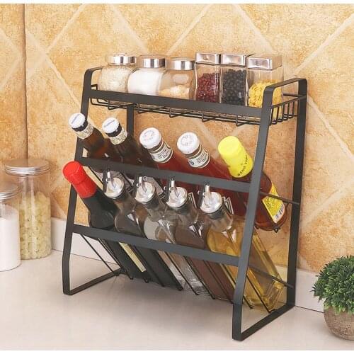Kitchen Storage Rack Seasoning Shelf Three Layers Oblique Bottom Style Cutlery Organizer Kitchen