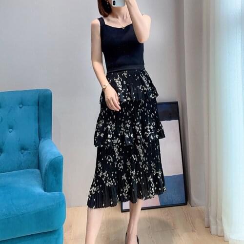 Sleeveless Knitted Jointed Floral Print Layeers Midi Dress Size 0-5 UK Collections