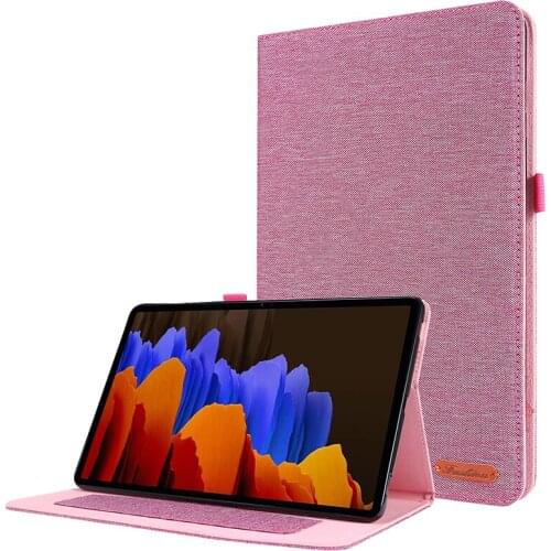 T875 T870 TPU Case Ultra Slim Fabric Leather Cover with Wallet Slot for Samsung Galaxy Tab S7 2020 Funda Capa+Pen