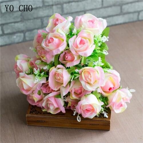 YO CHO DIY Bride Wedding Bouquet Fake Rose Flower 7 Heads Silk Rose Artificial Flower Home Party Decor Wedding Planner Supplies