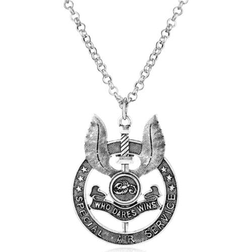 Dongsheng Jewelry SAS British Army Special Air Service Who Dares Wins Metal Military Force Badge Pendant Necklace Men Gift