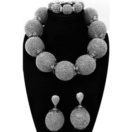 4ujewelry Fine Jewelry Sets For Women Silver Necklace Sets For Brides Big Balls Bold High Quality Dubai Jewelry Sets Free Ship