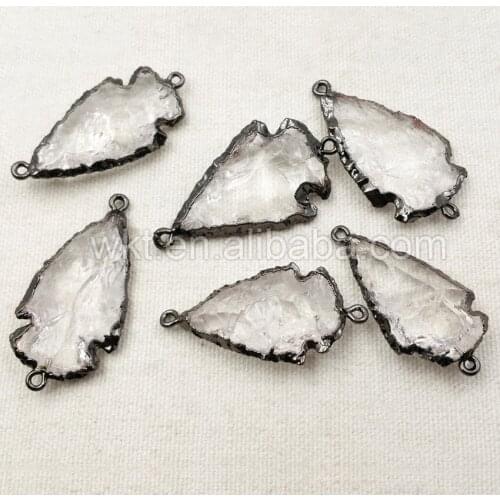 WT-C190 Popular Sale Spirit Crystal Connector for Necklace Making ,Natural Clear Crystal Stone Large Size Black gun Connector