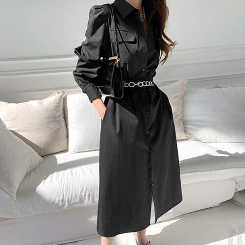 2021 Party Dress for Women Long Sleeve Sexy Vintage Holiday A-Line Elegant Spring Autumn Solid Black Slim Lantern Sleeve
