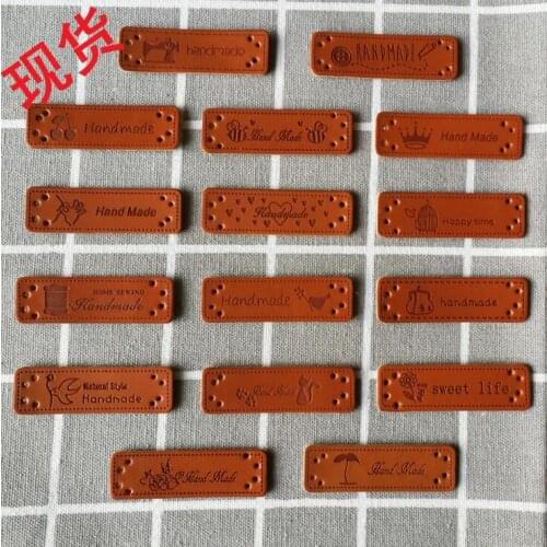 20/pcs Hand Made Labels PU Leather Tags On Clothes Garment Labels For DIY Jeans Bags Shoes Sewing Accessories Free shipping