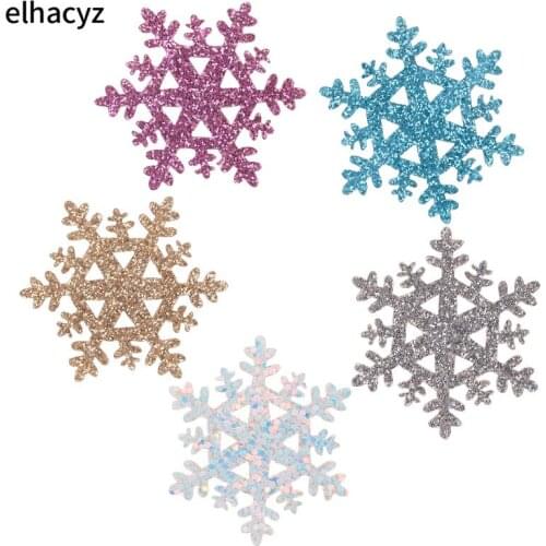 30pcs/lot 33mm Glitter Christmas Snowflake Composite Gold Powder Cloth Appliques Wedding Making DIY Craft Decoration Accessories