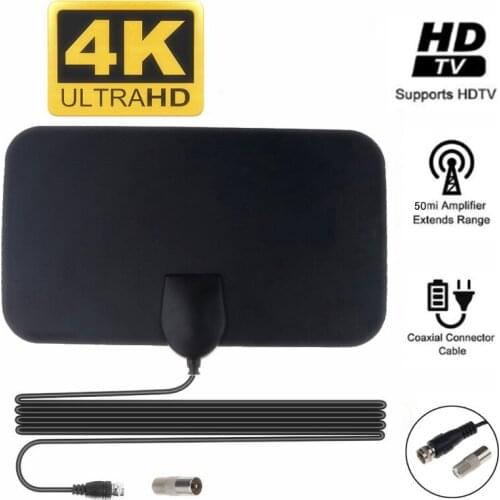 4K 25DB High Gain HD TV DTV Box Digital TV Antenna EU Plug 50 Miles Booster Active Indoor Aerial HD Flat Design