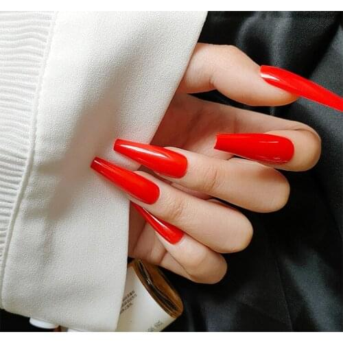 5 Sets Fashion Red Nails Super Long Coffin False Fake Nails Ballet Ballerina Press on Nails Tips For Artificial Fingernails Tool
