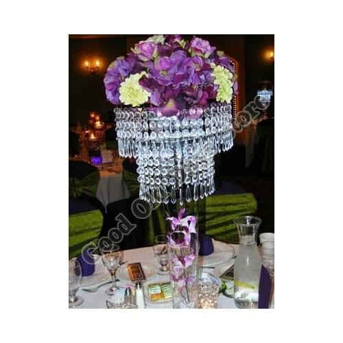 60cm Tall Round 2 tiers Crystal table centerpiece with beads strands Flower Stand Wedding decoration 10pcs/lot