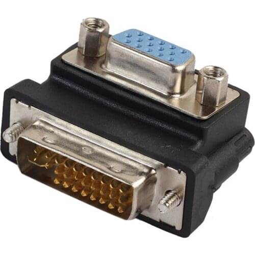 DVI to VGA Adapter Converter DVI-I 24+5 Male to VGA HD15 Female 1080P Video Converter 90 Degree for Computer Projector Monitor