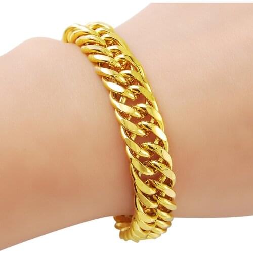 24k Gold Smooth Chain Bracelet High Quality Gold Filled 10mm 20cm Cuba Bracelet Luxury Jewelry