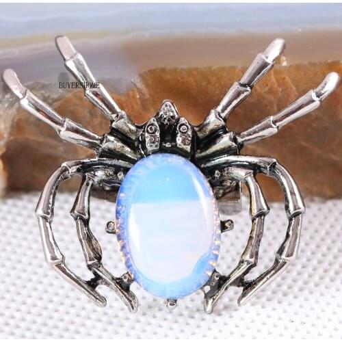 Spider Brooch Natural Stone White Opal CAB Cabochon Bead Pendant for Men Women DIY Jewelry Making 1Pcs K714