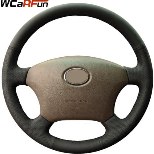 WCaRFun Hand-stitched Black Artificial Leather Steering Wheel Cover for Old Toyota Land Cruiser Prado 120